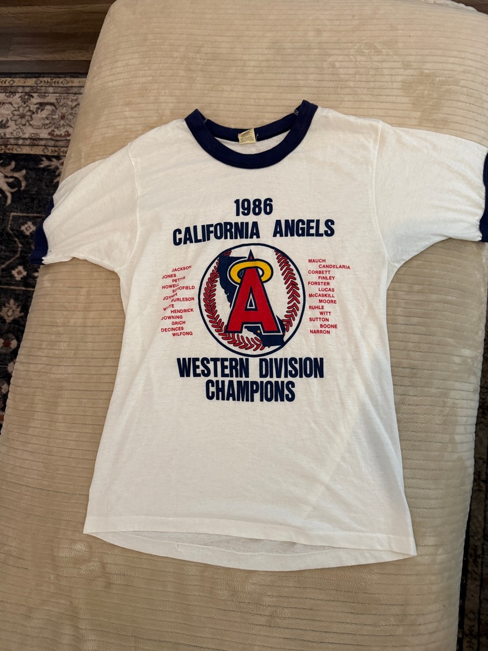 Screen Stars White/Navy 1986 California Angels Western Division Tee